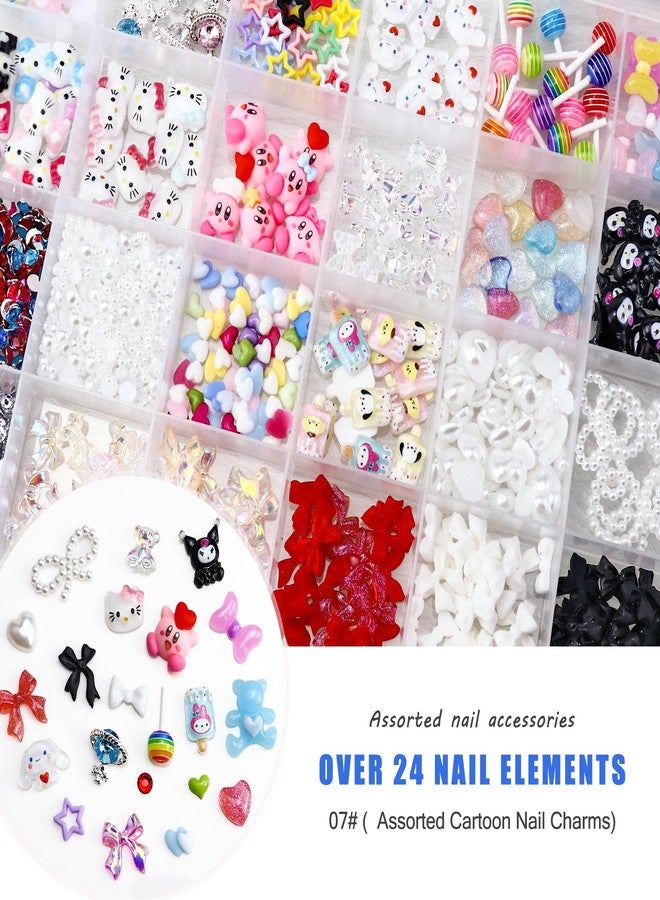 Briskbloom Mix Assorted 3D Nail Charms Kawaii Kitty Bowknot Lollipop Bear Planet Cross Nail Charm Supplies with Rhinestones Pearls Cartoon Nail Gems for Nail Design DIY Crafts Accessories - Image 3
